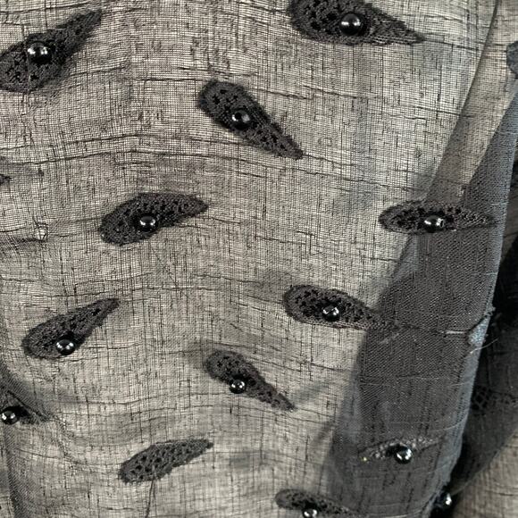TOKYO JAMES Size L Sheer Black Linen Paisley Beaded Embroidered Shirt - Picture 6 of 10
